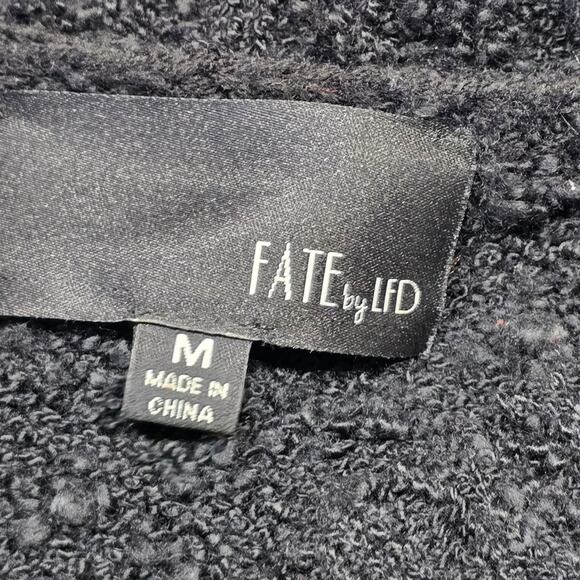 Fate by LFD Black Fringe Sweater Knit Open Slit Back Long Sleeves Women's Size M - Picture 5 of 10